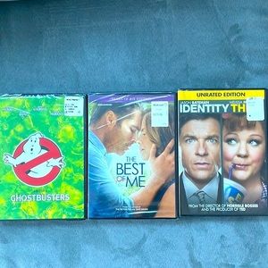 New, unused set of 3 DVDs: Ghostbusters, The Best of Me and Identity Thief